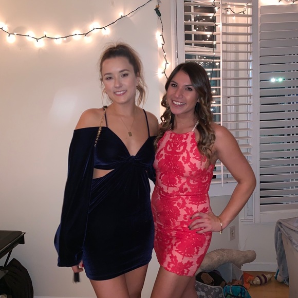 rat and boa blue velvet dress